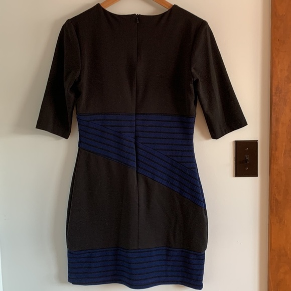 Hutch Ponte Stretch Black & Blue Stripe Slimming Panel Sheath Dress - Picture 2 of 5